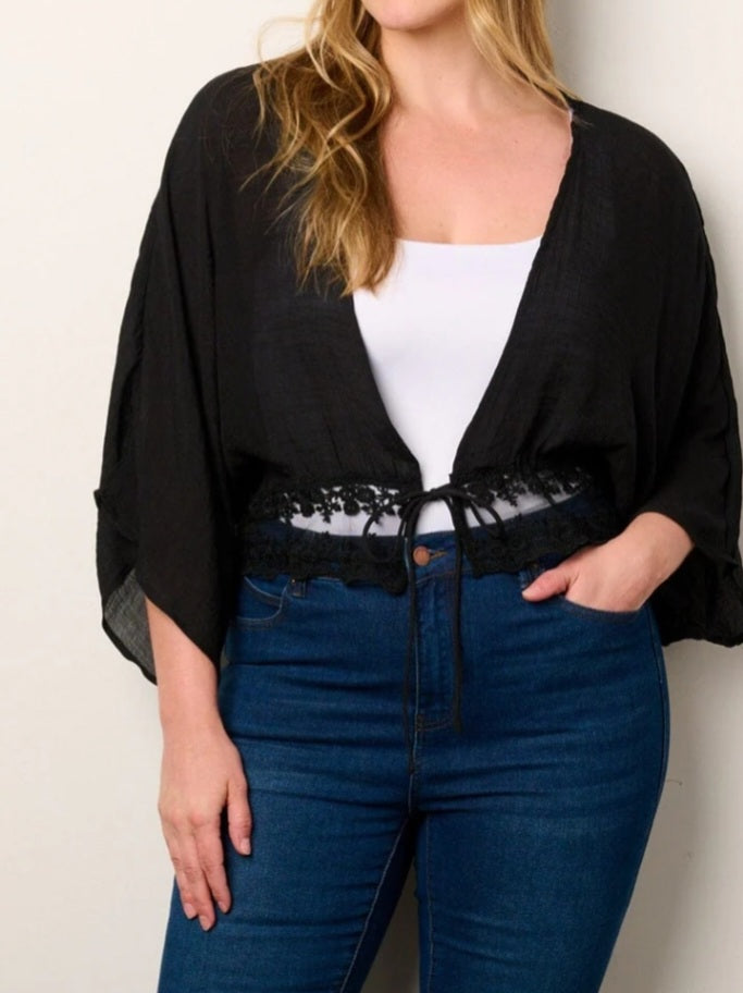 Lace Detailed Cardigan/Plus Size 1X-3X