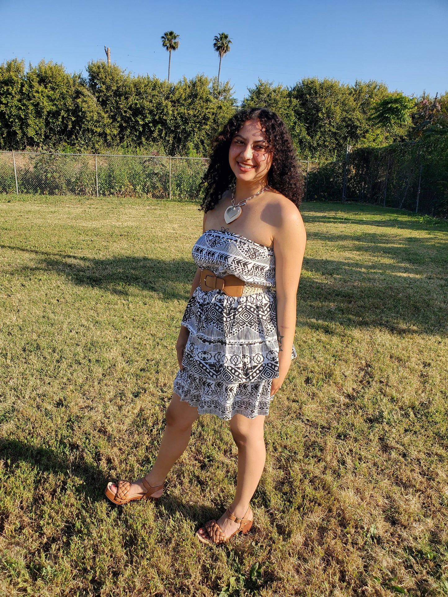 Aztec Print Strapless Dress