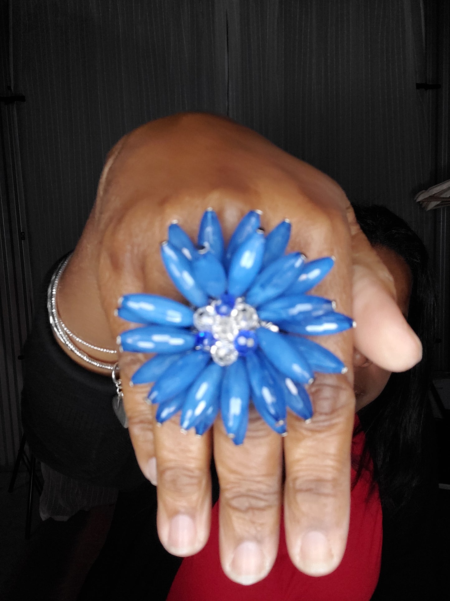 Beaded Blue Flower Ring