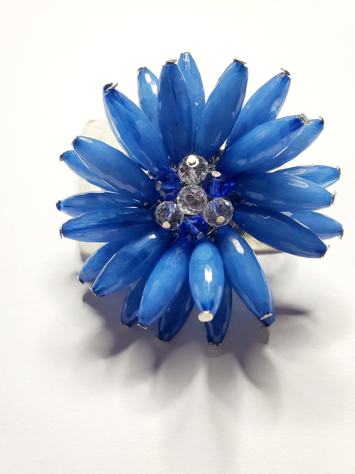 Beaded Blue Flower Ring