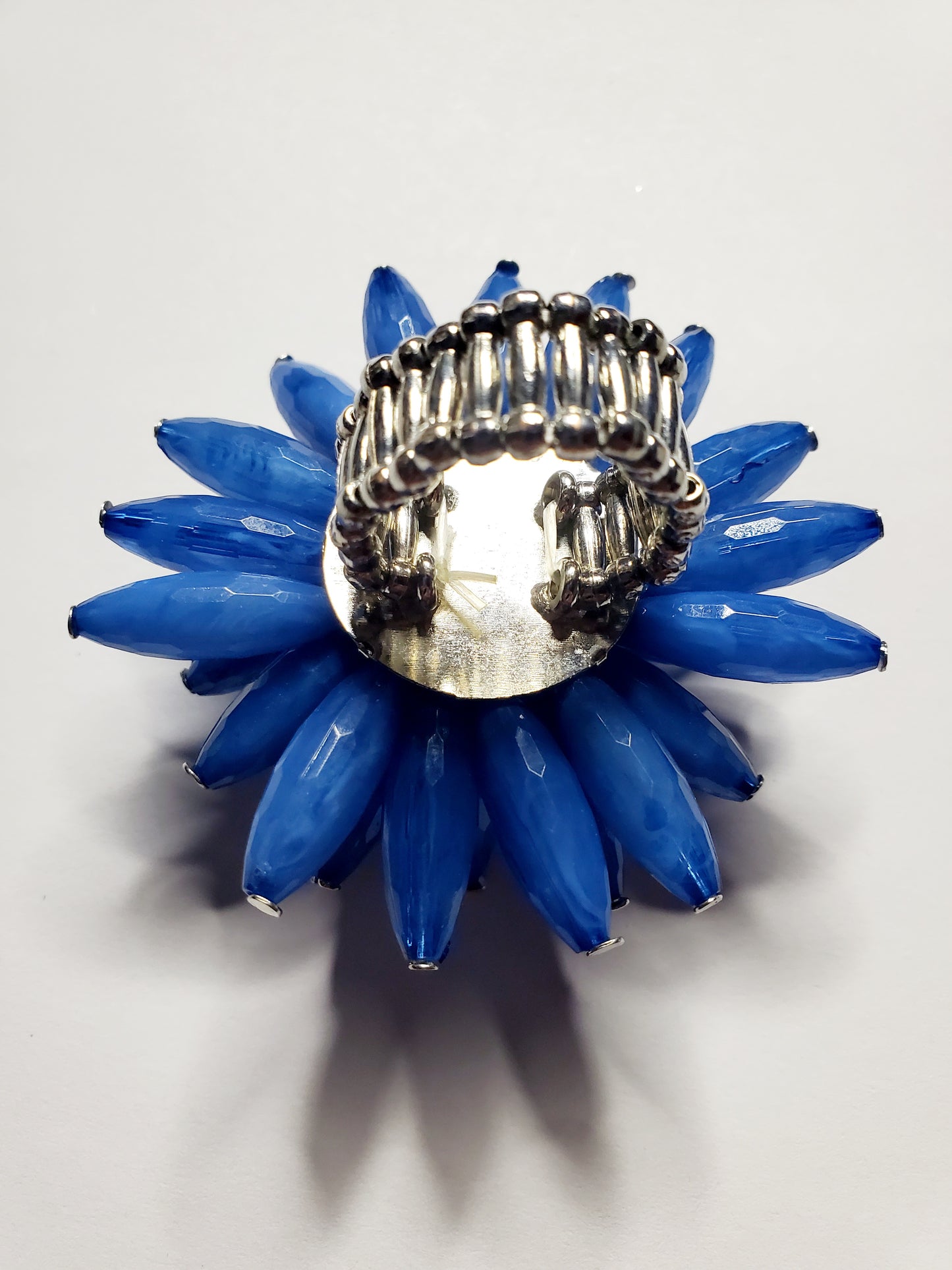 Beaded Blue Flower Ring