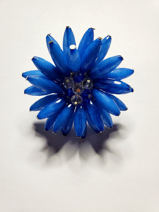 Beaded Blue Flower Ring