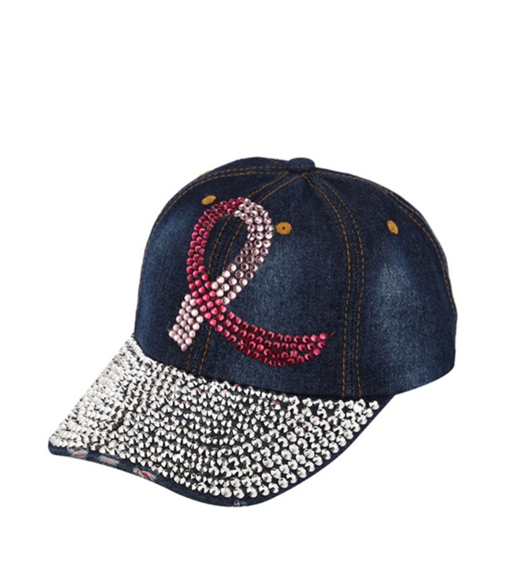 Pink Ribbon Denim Cap adjustable 