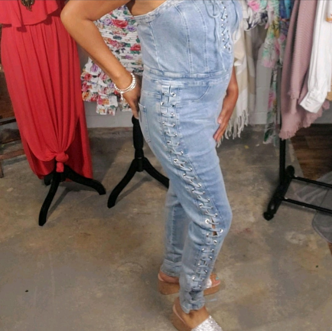 Denim Lace-up P/S Jumpsuit