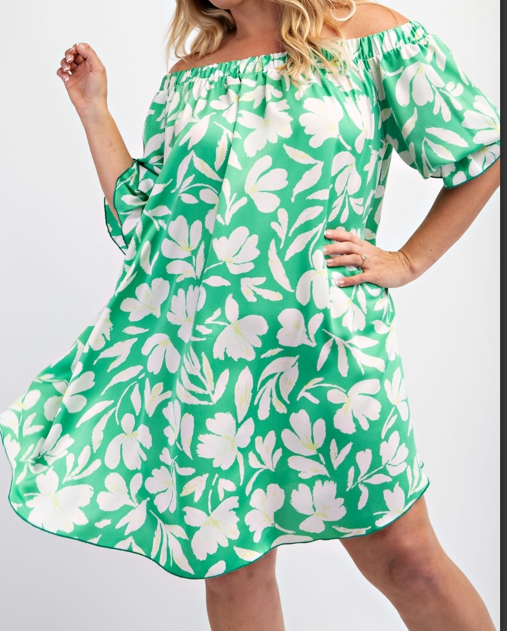 Green Floral off the shoulder Dress