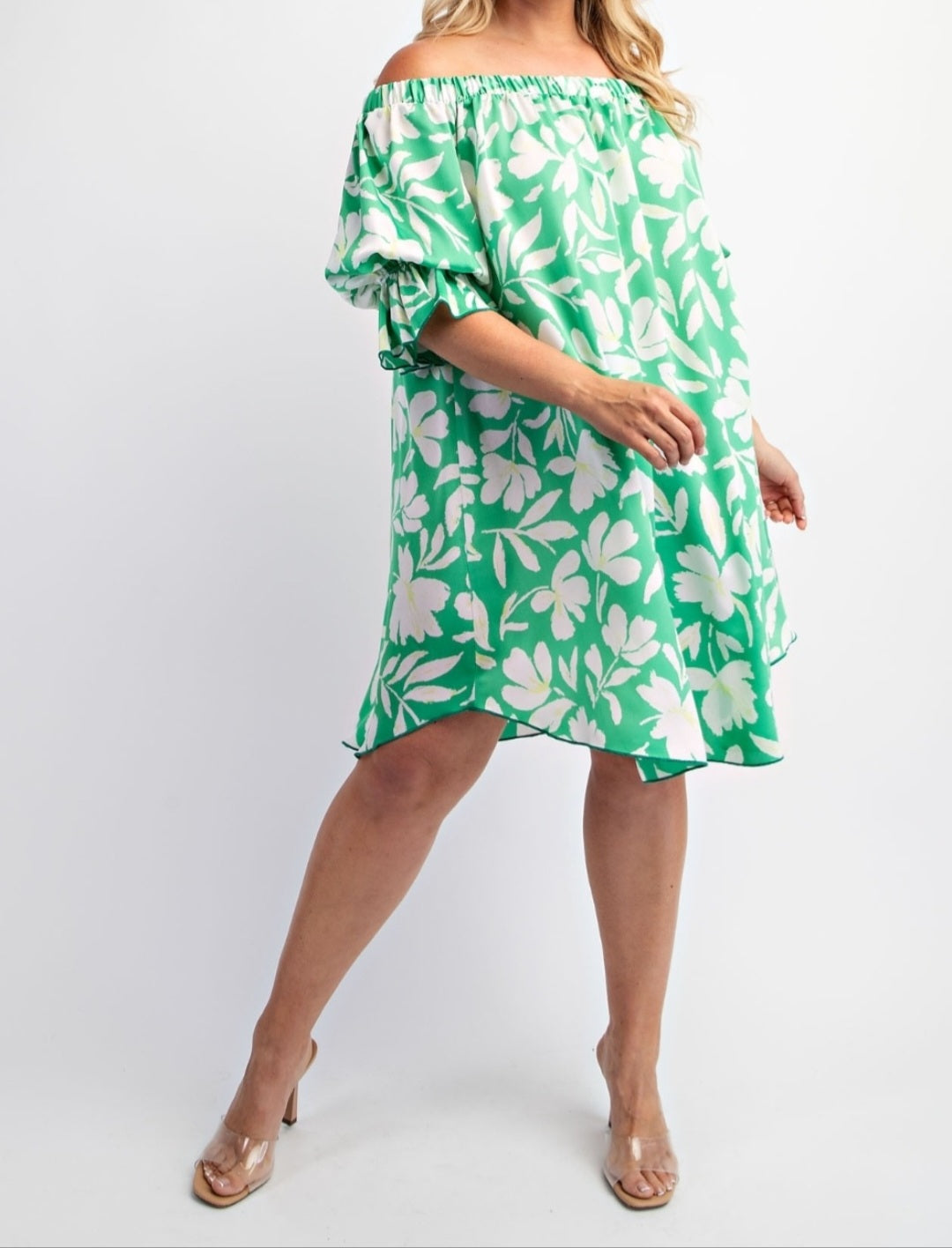 Green Floral off the shoulder Dress