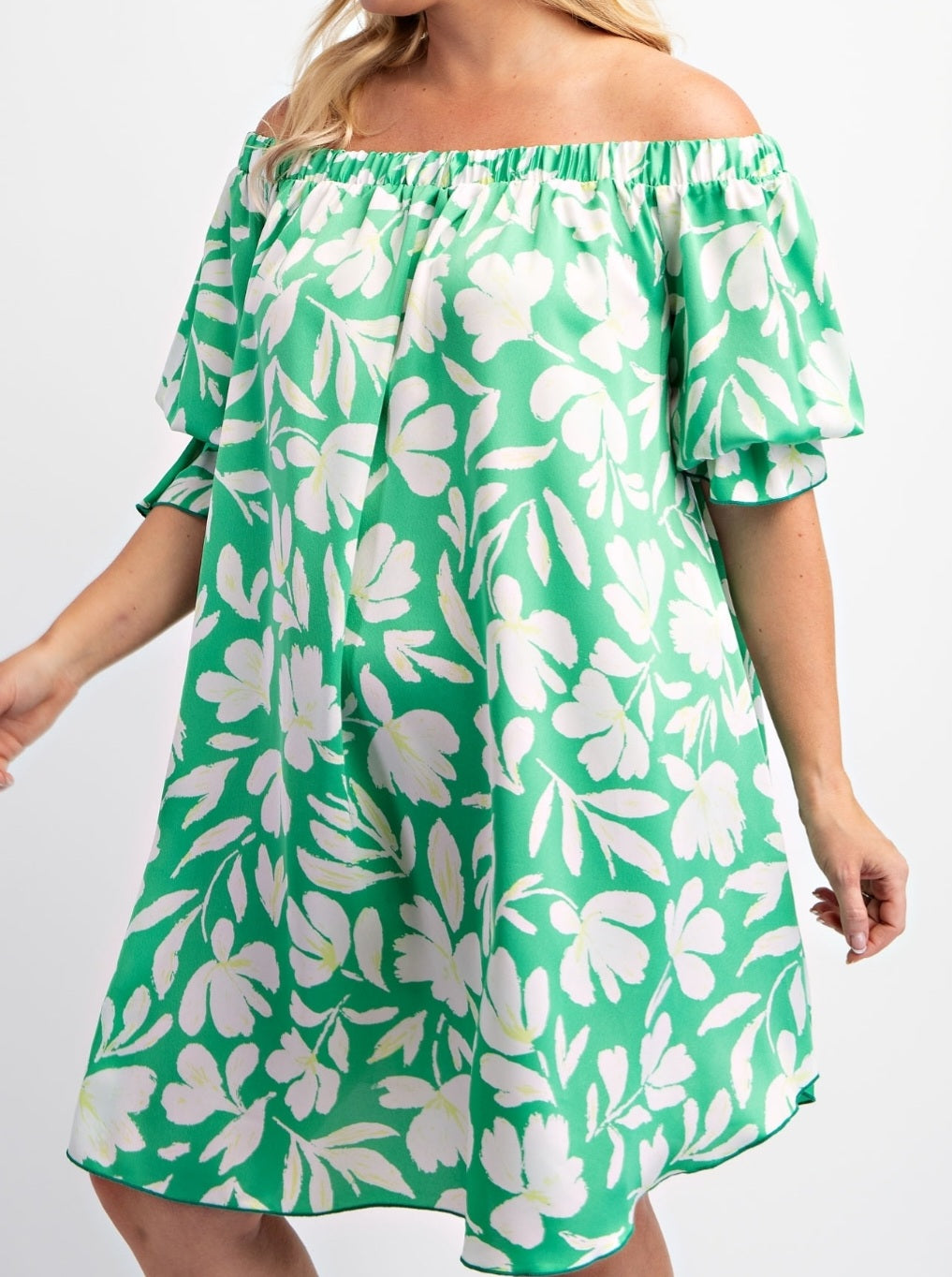 Green Floral off the shoulder Dress