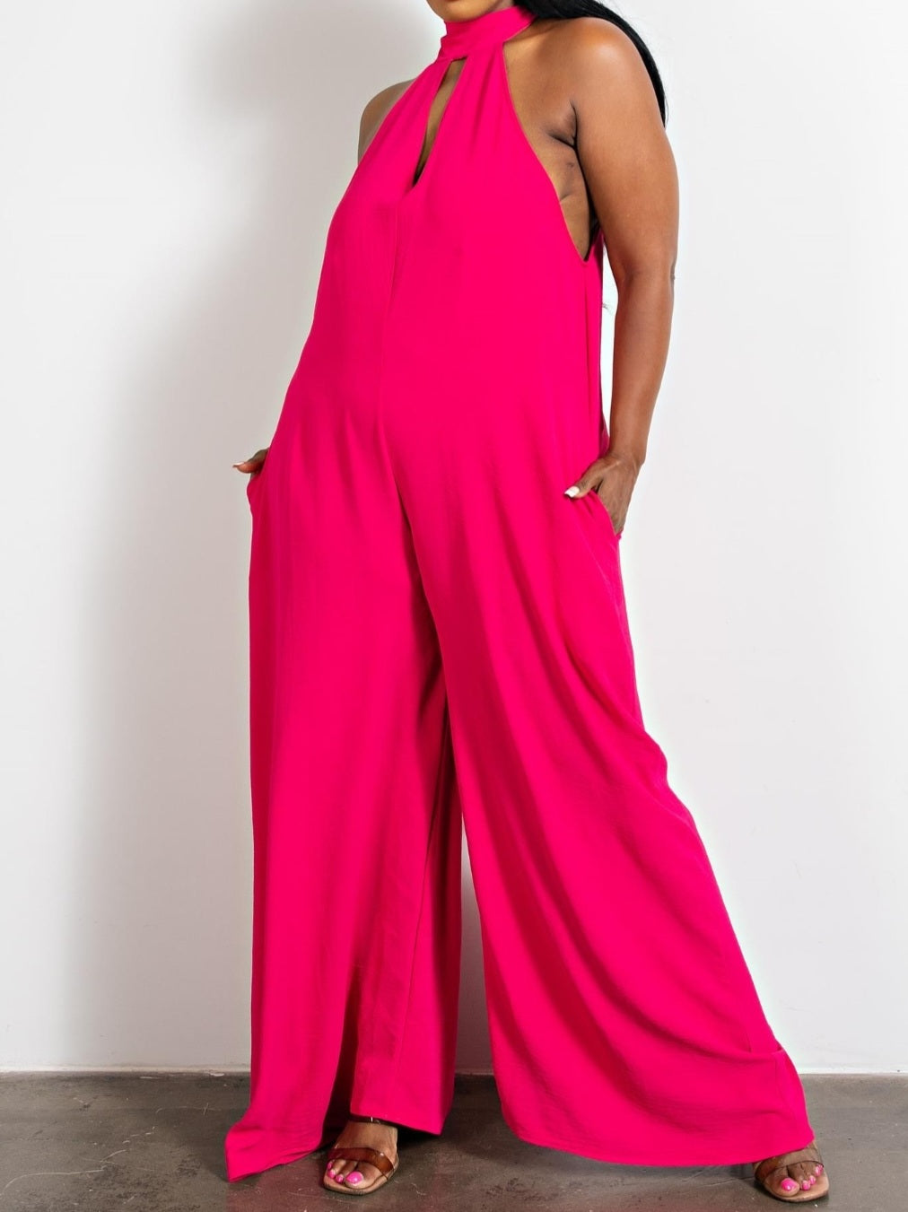 Fuchsia Halter Neck Jumpsuit