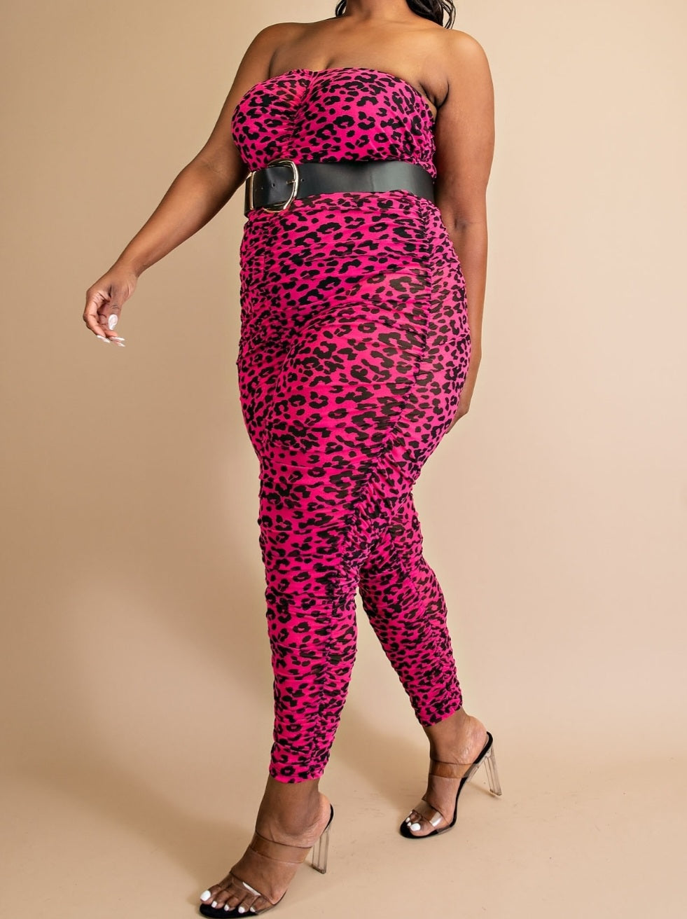 Animal Print Tube Jumpsuit(Belt not included)