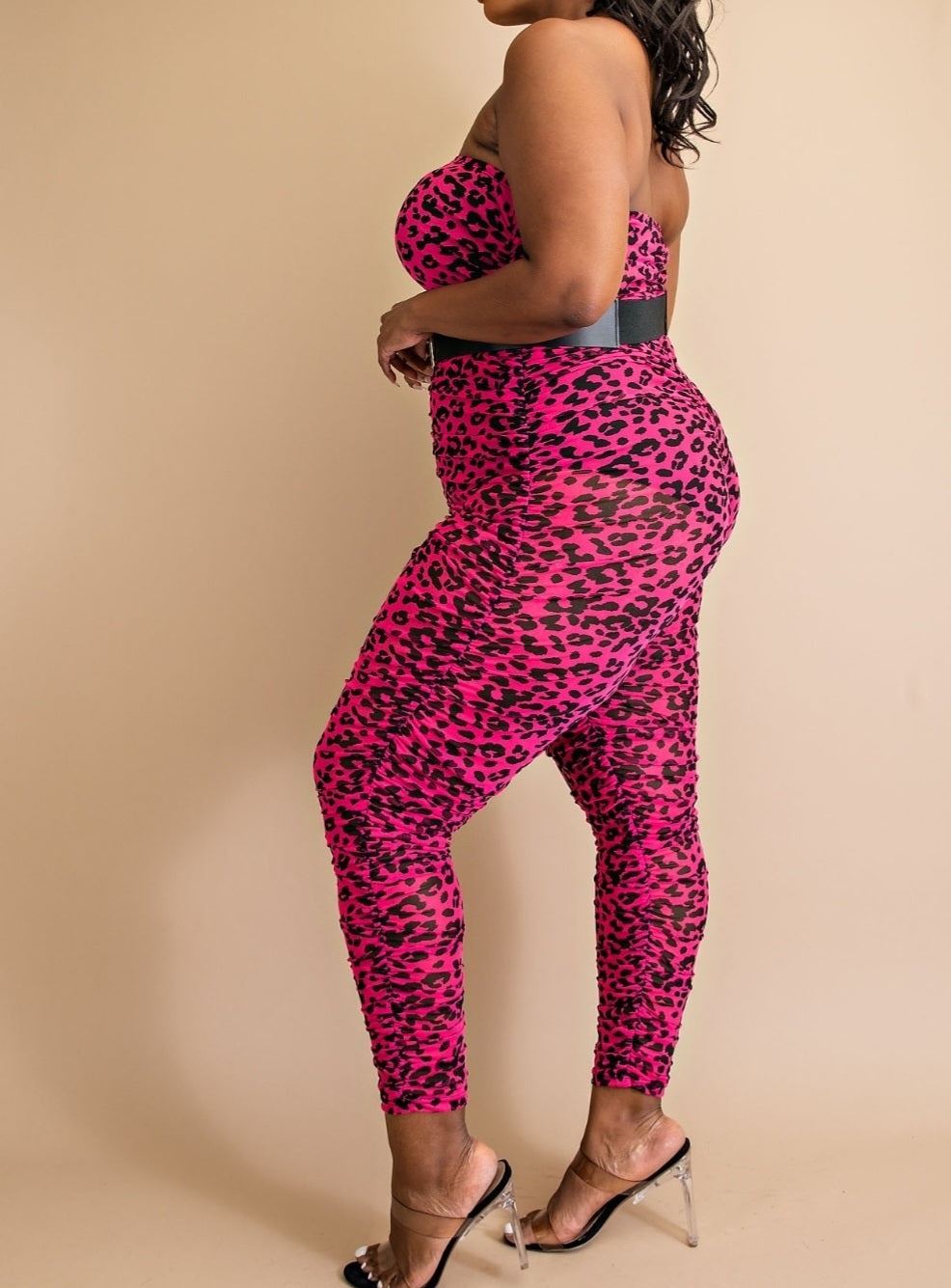 Animal Print Tube Jumpsuit(Belt not included)