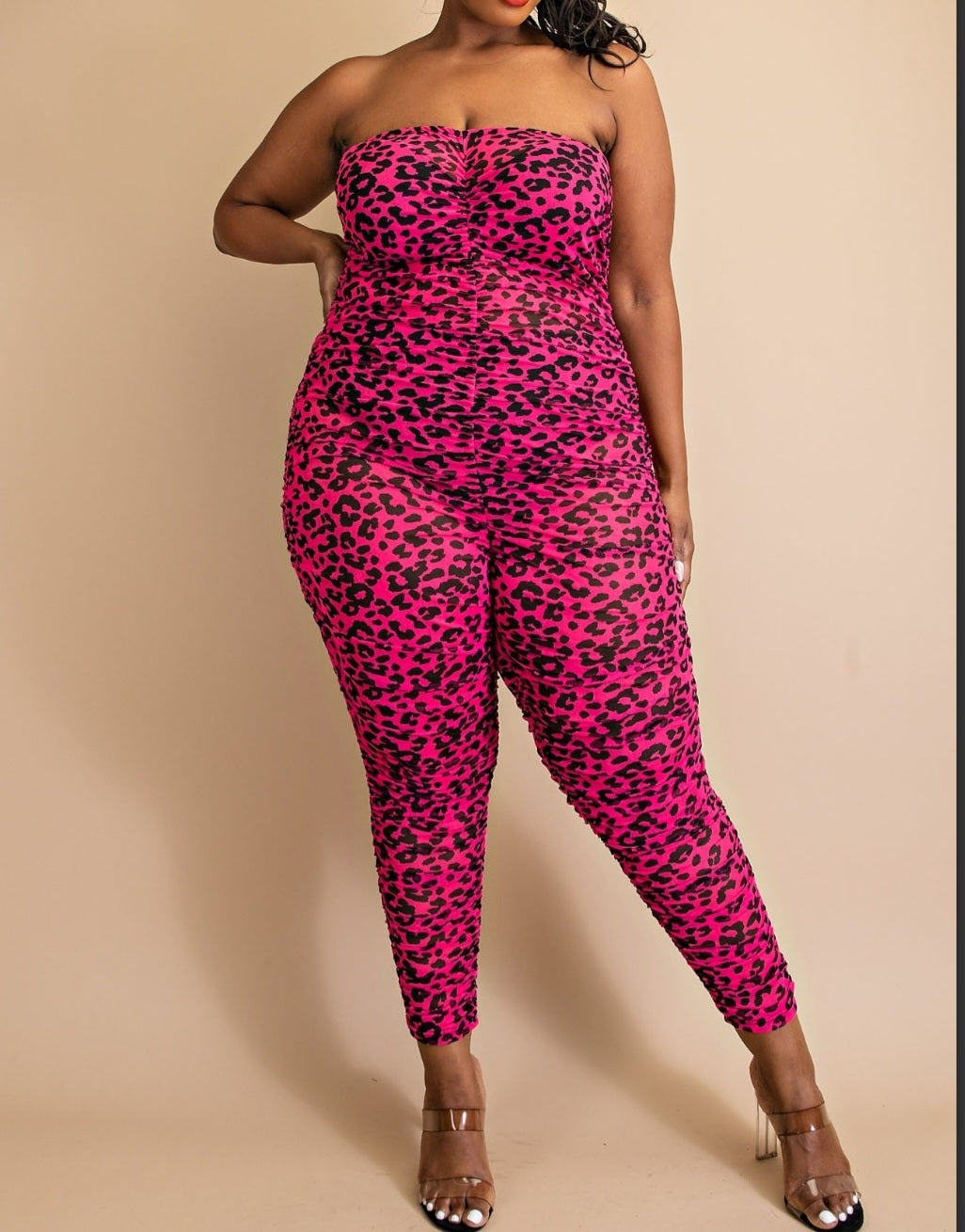 Animal Print Tube Jumpsuit(Belt not included)