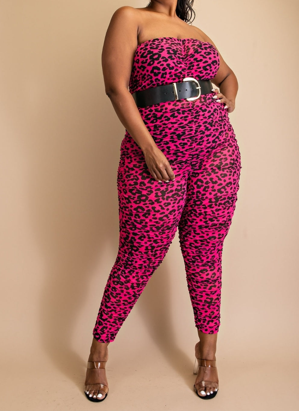 Animal Print Tube Jumpsuit(Belt not included)