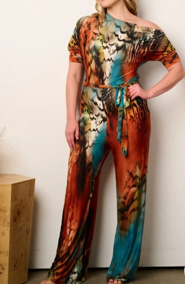 Rust Multi-Color Jumpsuit (Plus Size)