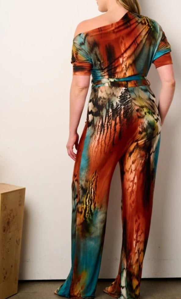 Rust Multi-Color Jumpsuit (Plus Size)