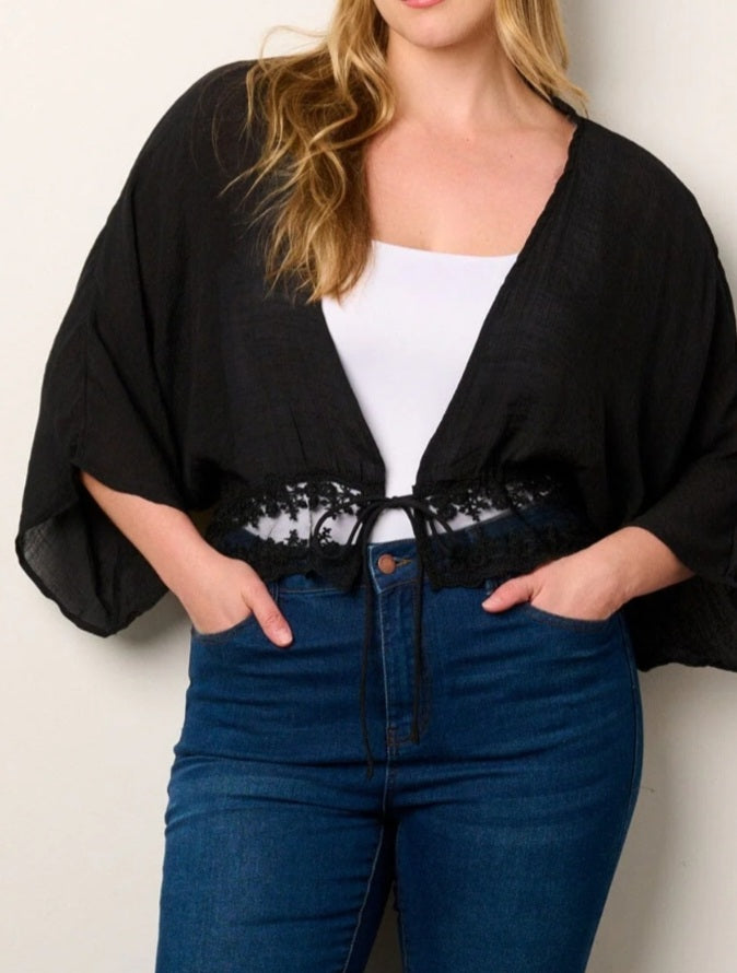 Lace Detailed Cardigan (Plus Size)