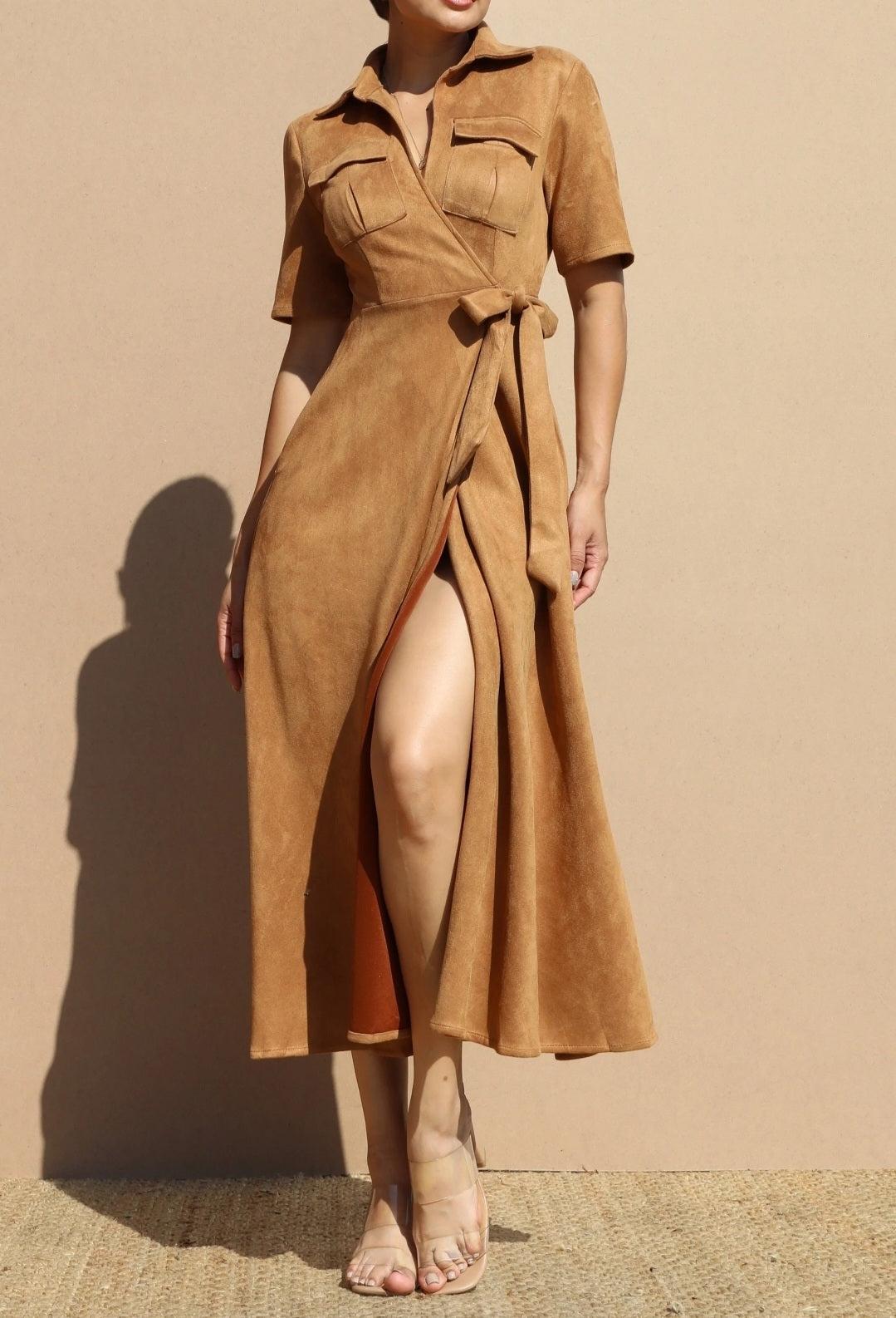 Faux Suede Wrap Dress