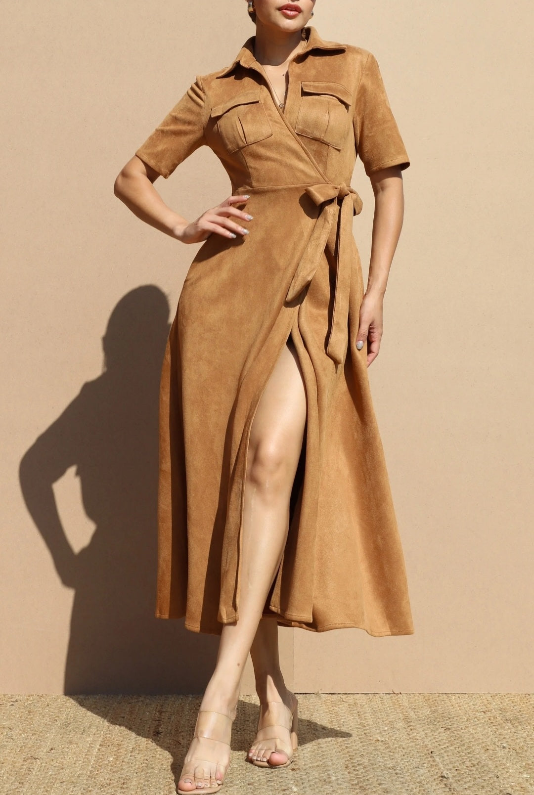 Faux Suede Wrap Dress