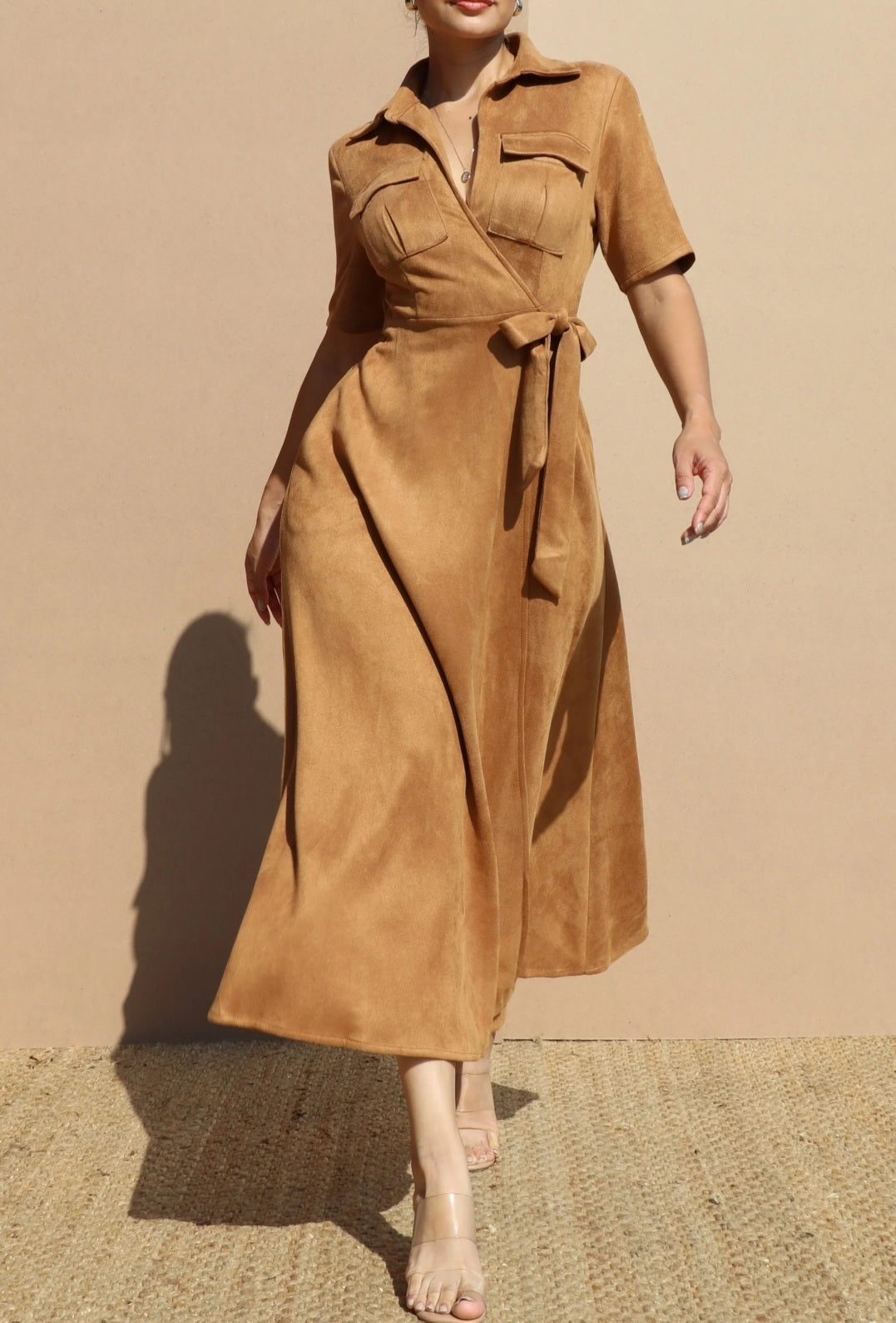 Faux Suede Wrap Dress