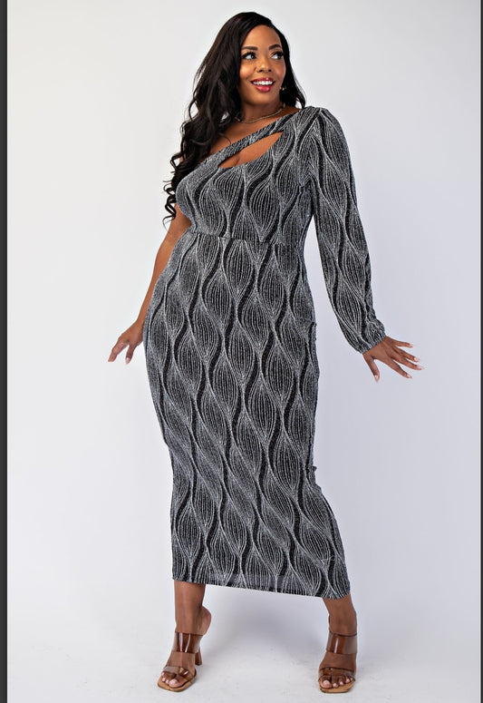 One Shoulder Knit Dress/Plus Size