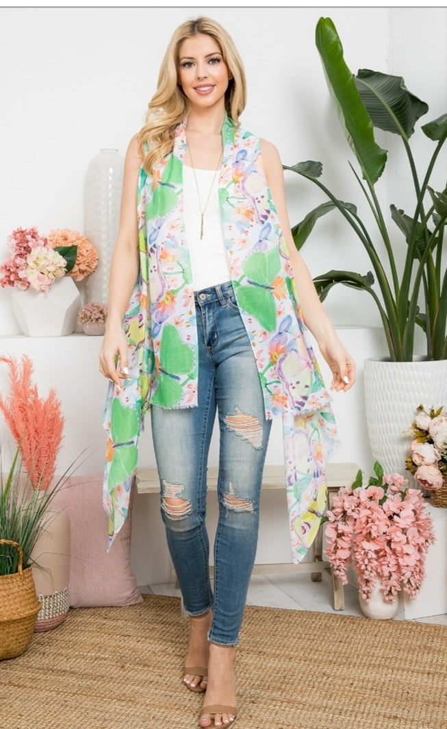 Tropical Floral Kimono Vest 