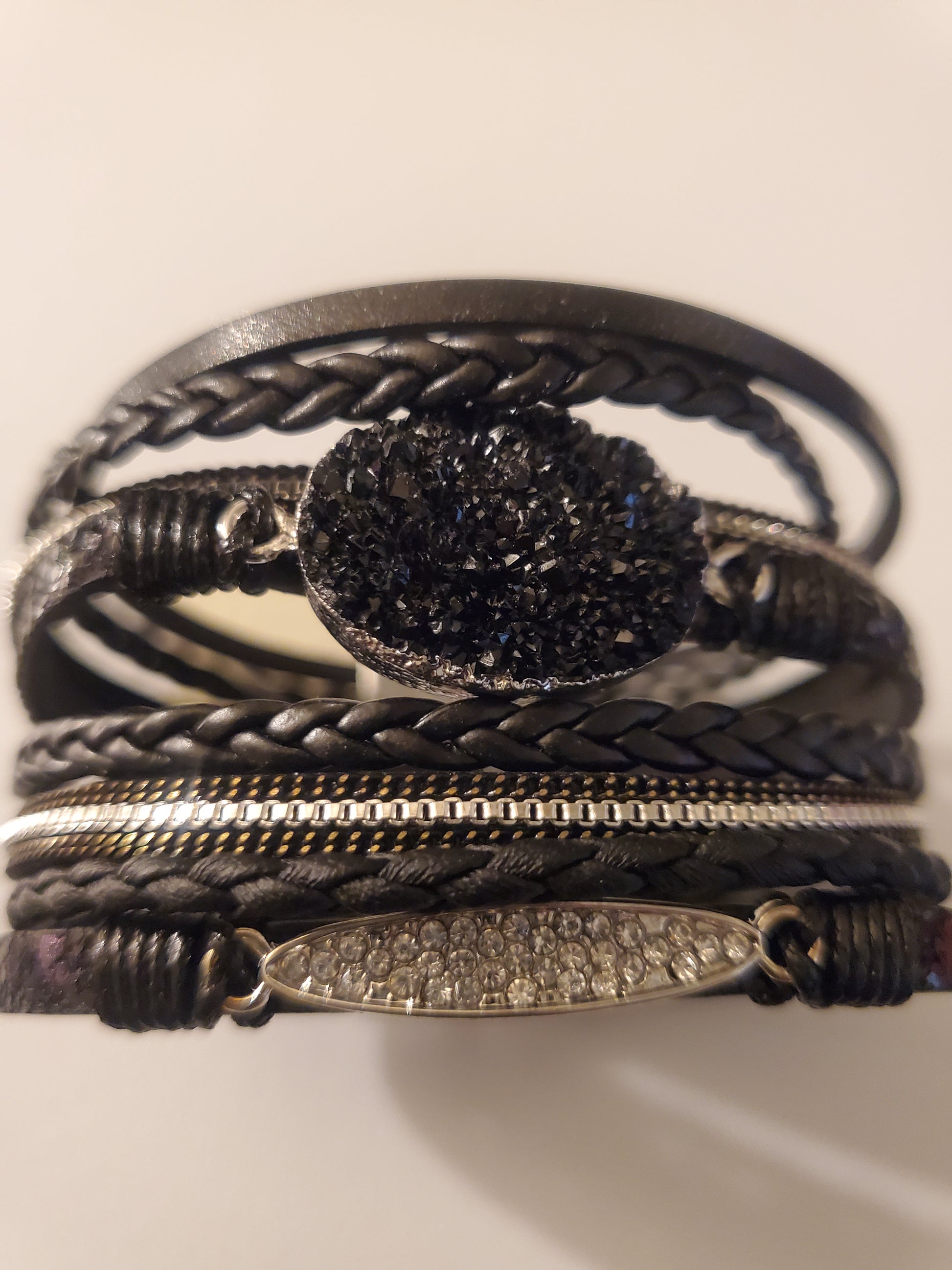 Black and Silver Leather Bracelet